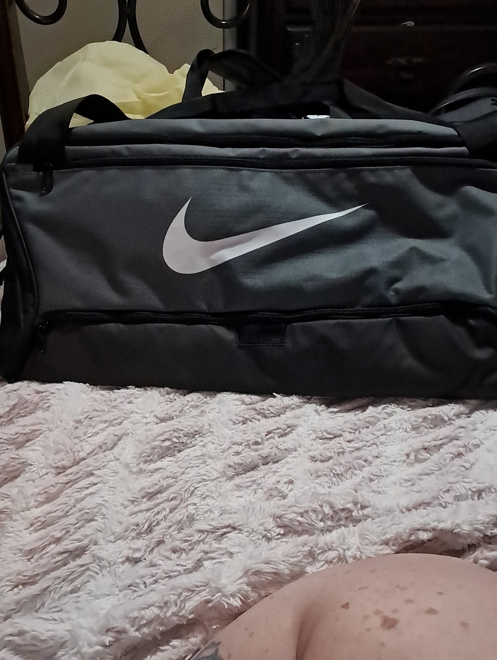 Nike Gray Duffel Bag with White Swoosh